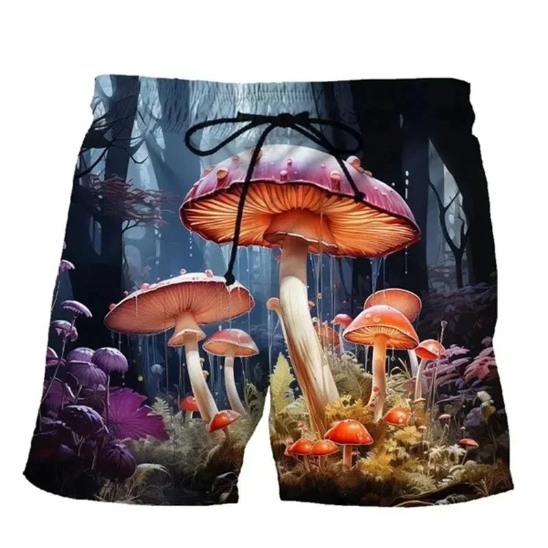 

3d Printing Plants Mushroom Beach Shorts For Men Casual Summer Surfing Board Cool Street Loose Short Pants Clothes