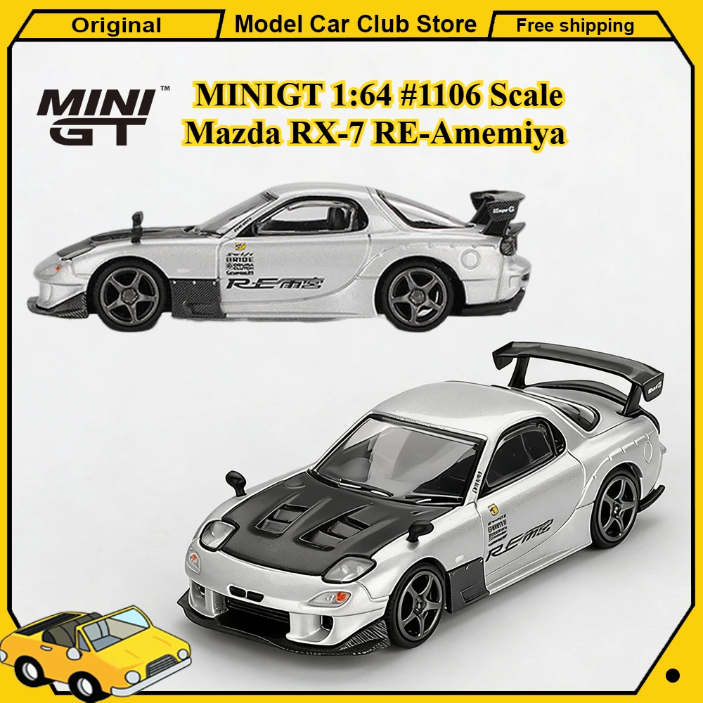 MINIGT 1:64 #1106 Scale Mazda RX-7 RE-Amemiya Silver Metallic Rexy Roxy Car Alloy Model Miniature Diecast Collection Toys Gift