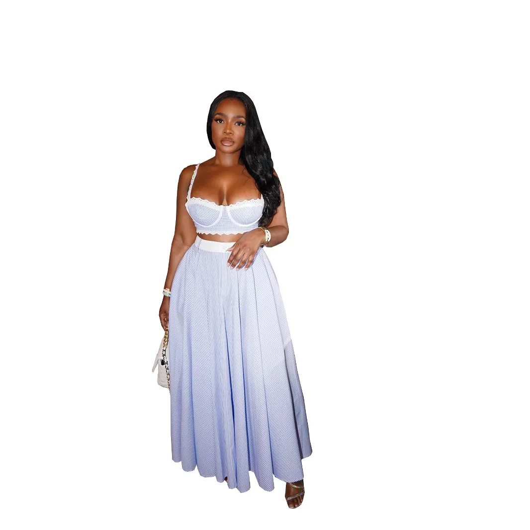 Tres hermanas Primavera Verano moda Sexy fiesta de vacaciones club nocturno mujer ropa camisola de encaje chaleco Color sólido conjunto de dos piezas