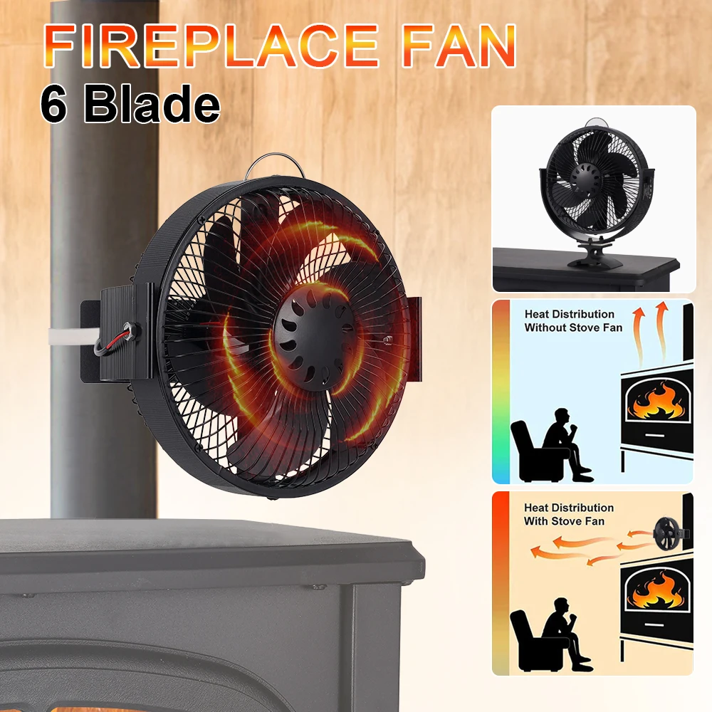 2 in 1 Wall Mounted Stove Fan 6 Blades Free Standing Fireplace Fan Log Wood Burner Ecofan Quiet Home Efficient Heat Distribution