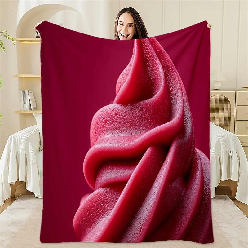 Strawberry ice cream pattern Flannel printed blanket suitable for all seasons suitable for living room office sofa and travel