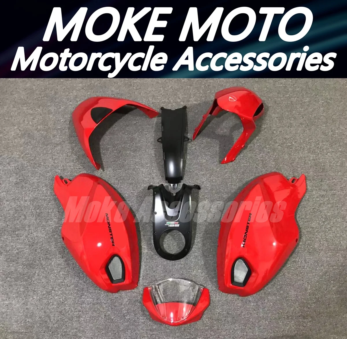 

Moke moto Motorcycle Fairings Kit Fit For Monster 696/796/795/m1000/m1100 2009 2010 2011 Bodywork Set Red Abs Injection New