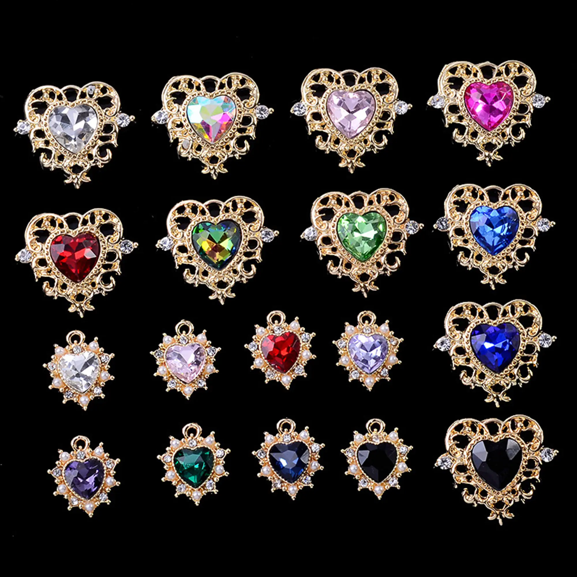 

5 PCS/lot Crystal love baroque style alloy pendant diy multicolor earrings flower tray jewelry accessories