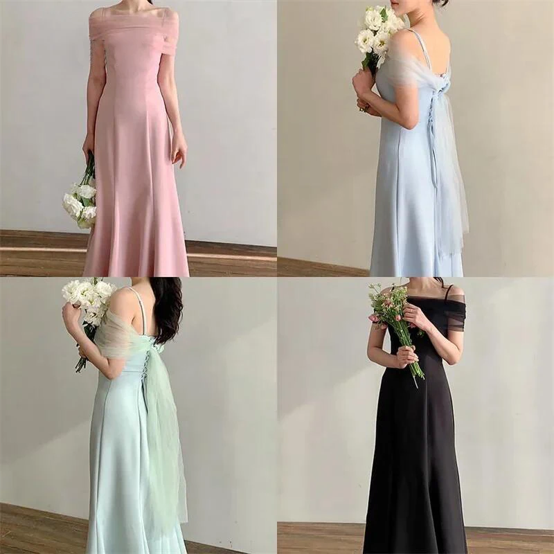 High-end Wedding Dresses A-Line Spaghetti Strap One Shoulder Backless Floor-Length Beach Dresses for Party Pageant Prom Cocktail