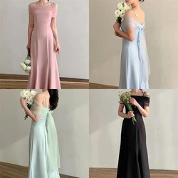 High-end Wedding Dresses A-Line Spaghetti Strap One Shoulder Backless Floor-Length Beach Dresses for Party Pageant Prom Cocktail