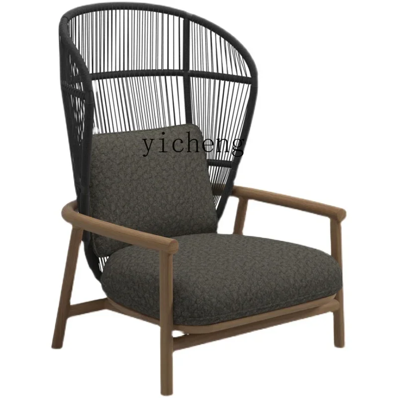 

ZC Solid Wood Outdoor Sofa Courtyard Villa Furniture Rain Protection Sun Protection Rattan Chair Outdoor Rattan Garden Balcony