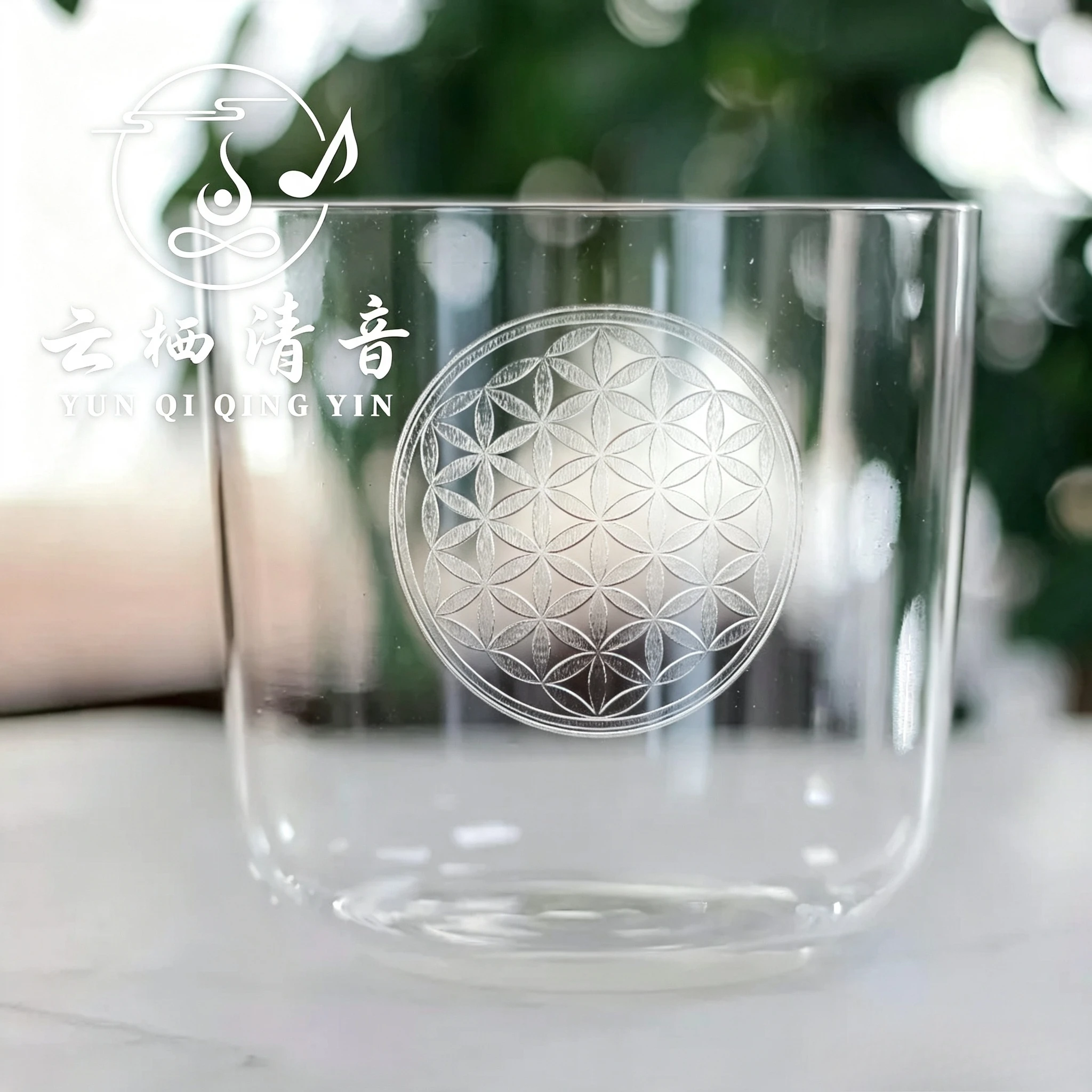YUN QI QING YIN Flower Of Life Crystal Vibe Singing Bowl 432Hz 440Hz Quartz Sound Bowl Sound Bath Therapy Chakra Balancing Home Yoga Meditation Relax Instrument