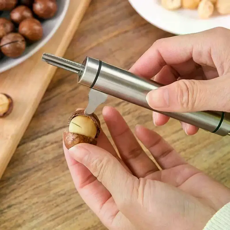 Pemecah Kacang Manual 2 in 1 dari Baja Anti Karat, Pembuka Cepat untuk Kacang Kenari, Alat Dapur untuk Buah dan Sayuran
