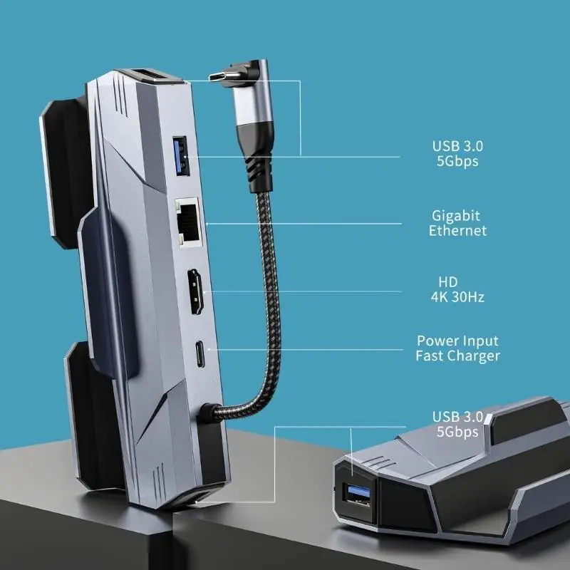 H37B 6 en 1 Los centros estación acoplamiento para Steamdeck y ROG con USB A USB C 4K HDMI2.0 y puerto Gigabit