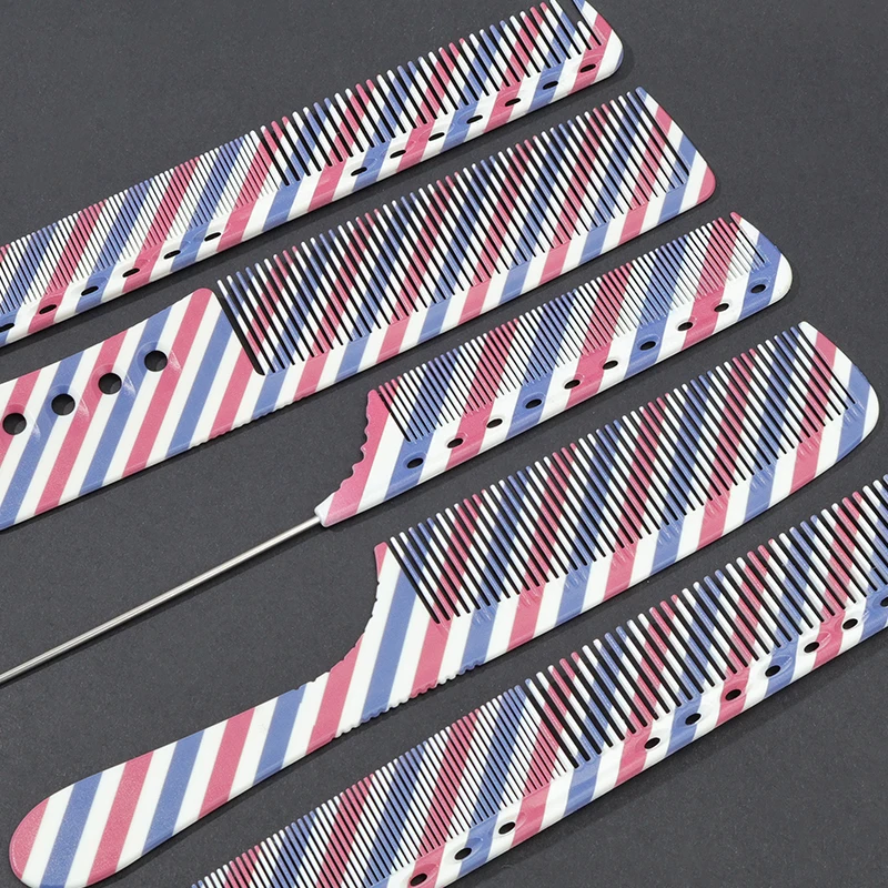Three-colour Haircut Comb 5-Piece Combo Set Professional Styling Comb + Flat Head Comb + Edge Trimming Comb Home & Salon Use