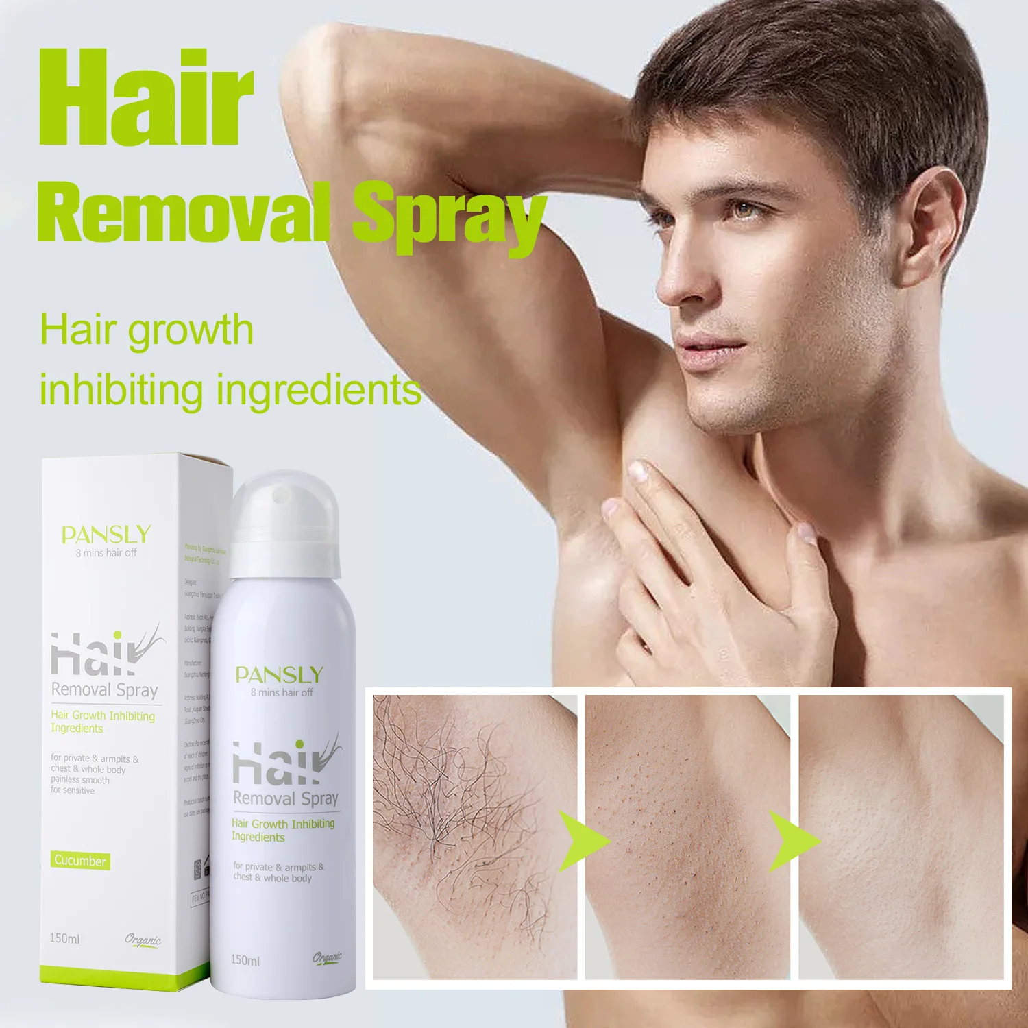 8 Minutes Fast Hair Removal Spray 150ml Painless Hair Growth Inhibitor Permanent Depilatory Hair Remover for Men Women