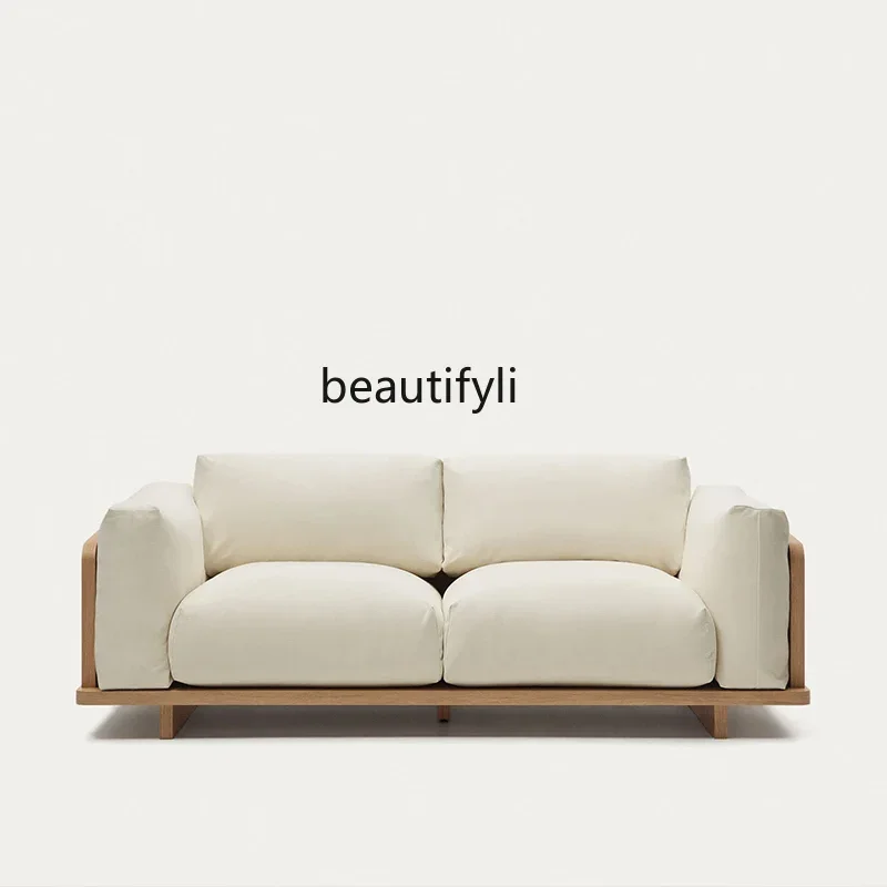 

Three-Seat Fabric Sofa Nordic Simple Japanese Style Log Quiet Style Living Room Light Luxury