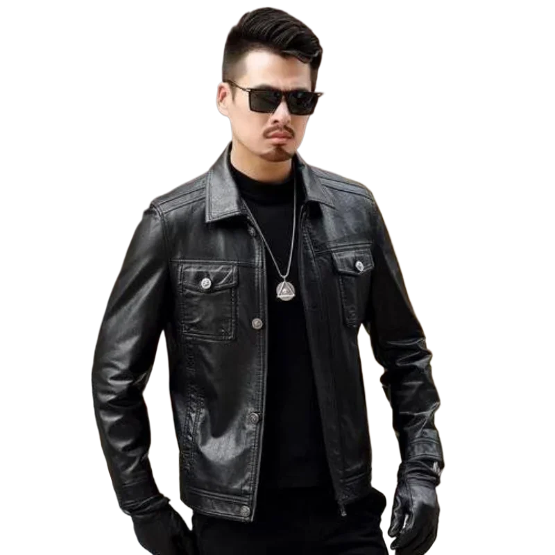 

Korean Trend Slim Fit Handsome Youth Leather Coat Mens Plus Size Brand New Leather Jacket for Men's Leather Jacket Casual Jacket