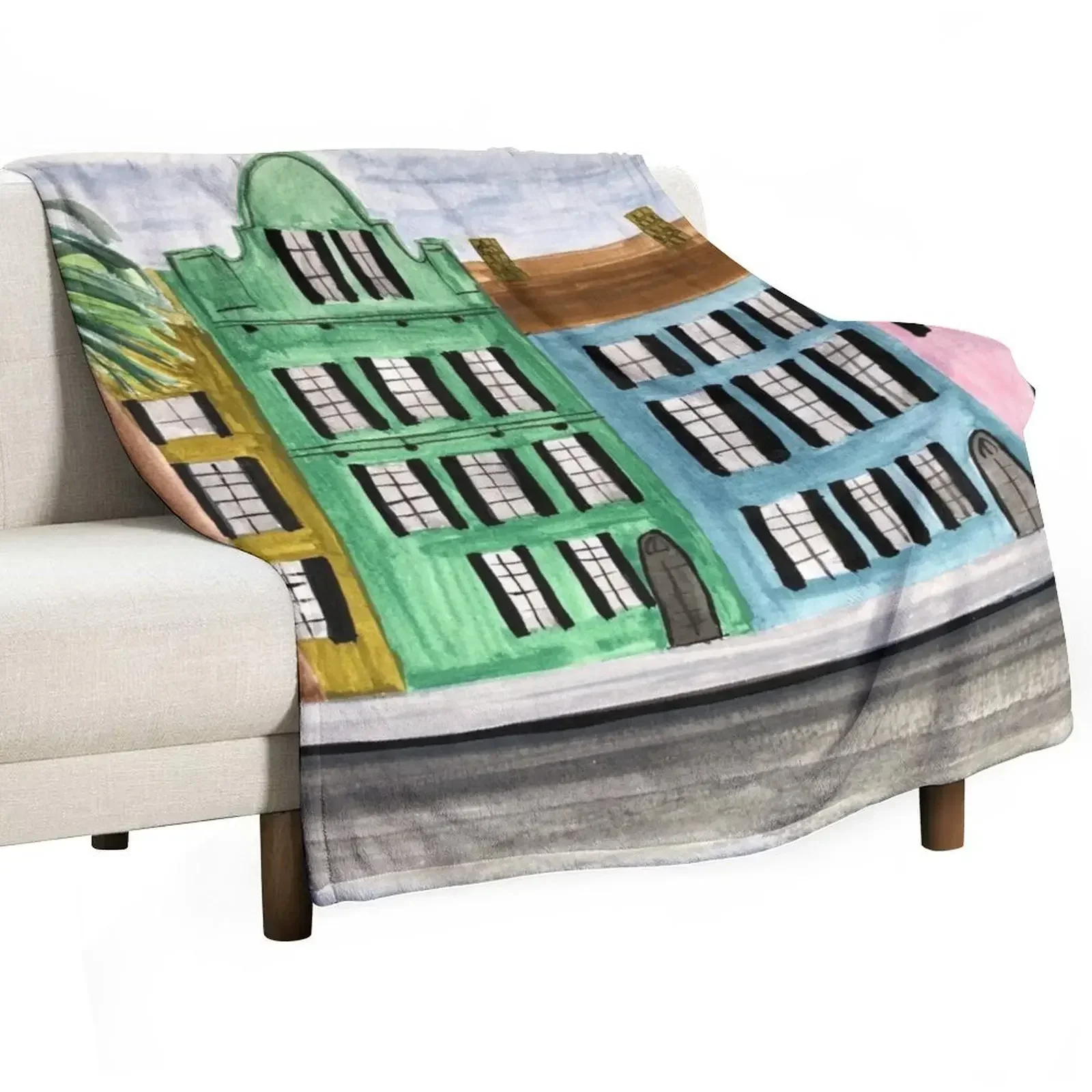 

Charleston Rainbow Row watercolor Throw Blanket Hairy Sofa Blankets