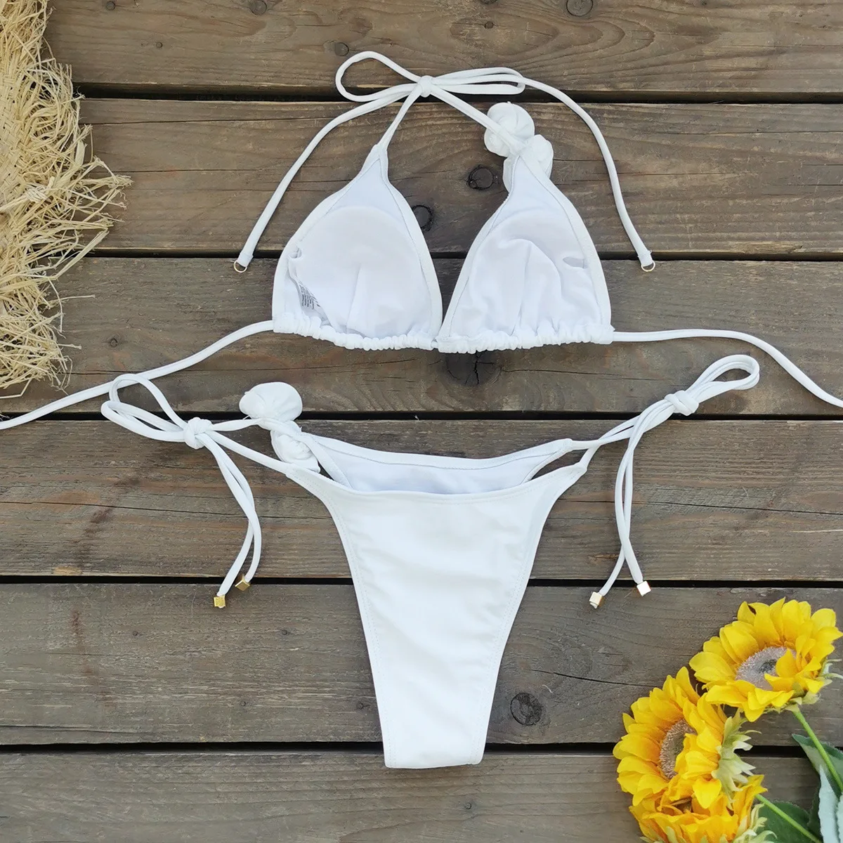 Bikinis sexis de 3 piezas para mujer, traje de baño Blanco sólido, traje de baño 2021, traje de baño, ropa de playa con falda, conjunto de Bikini, vestido, Bikini femenino