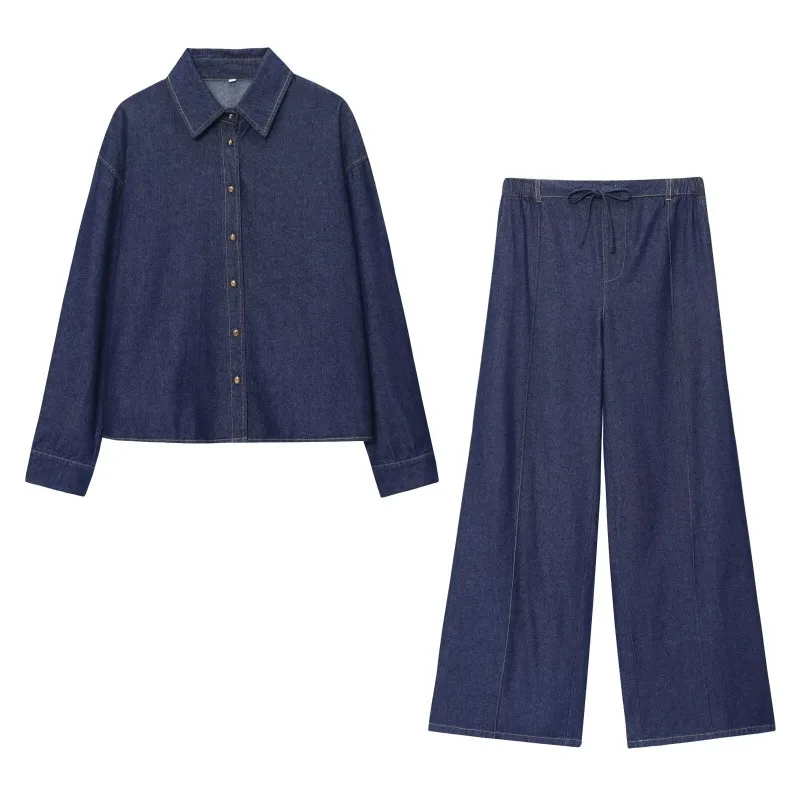

TRAFZR Lady Sets Piece Woman Outfits Elegant Women's Suit Denim Set Pants New Two Trouser Pieces Full Number Suits Office Outfit