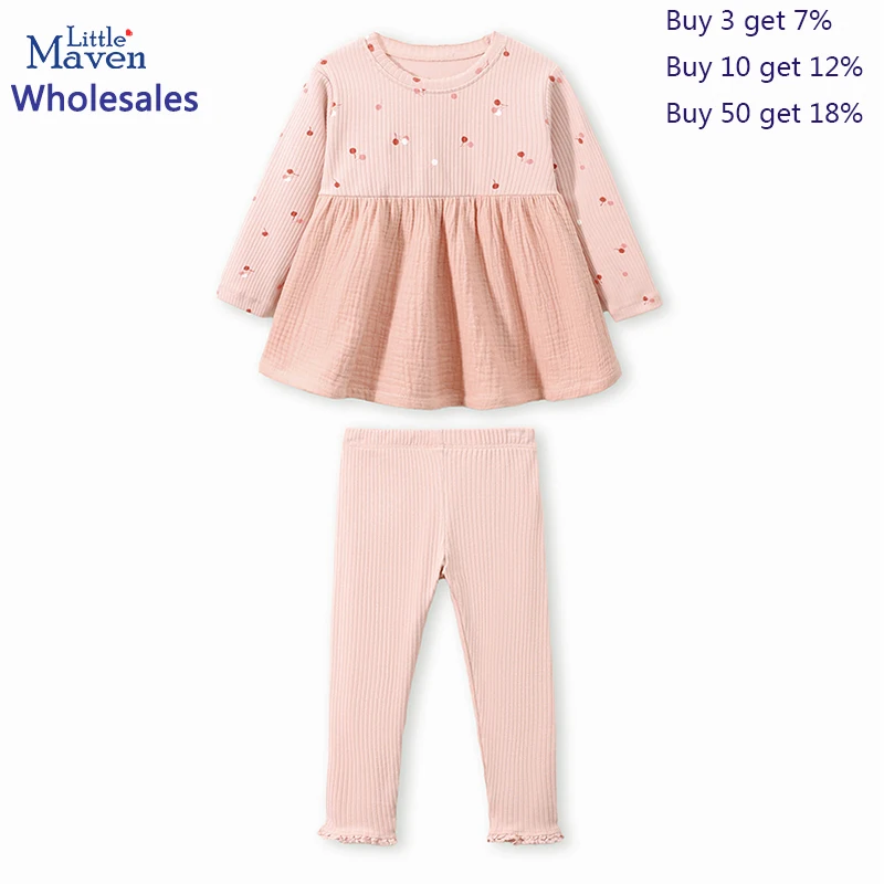 

Little maven Wholesale Baby Girls Tops Kids Clothes for Children Autumn Children's Clothing Cotton cherry T shirts+Pants Sets