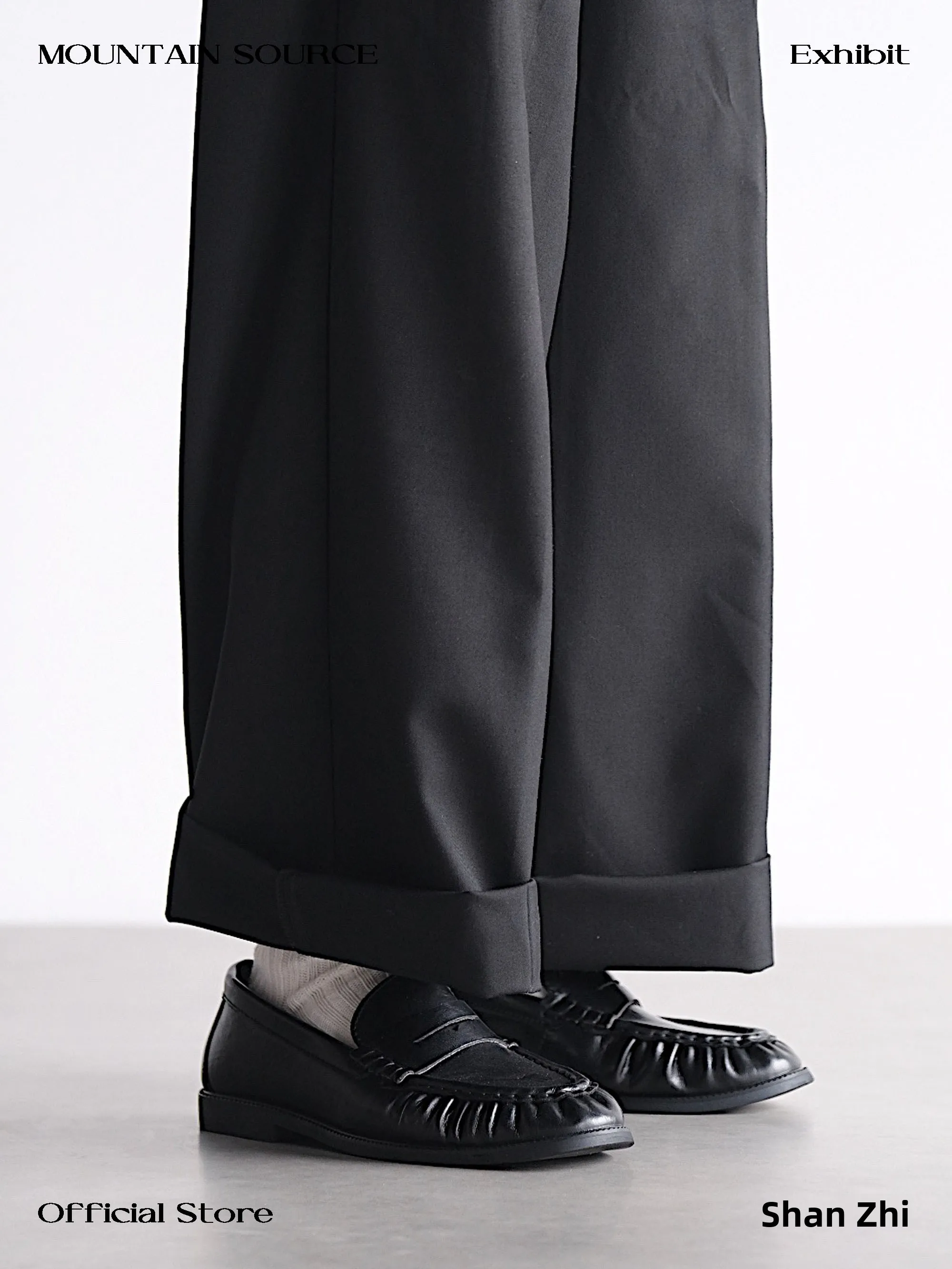 Mountain Source 3846 Large Size Pleated Old Money Flat Bottom One-Step British Formal Commuter Loafers Men's Leather Shoes