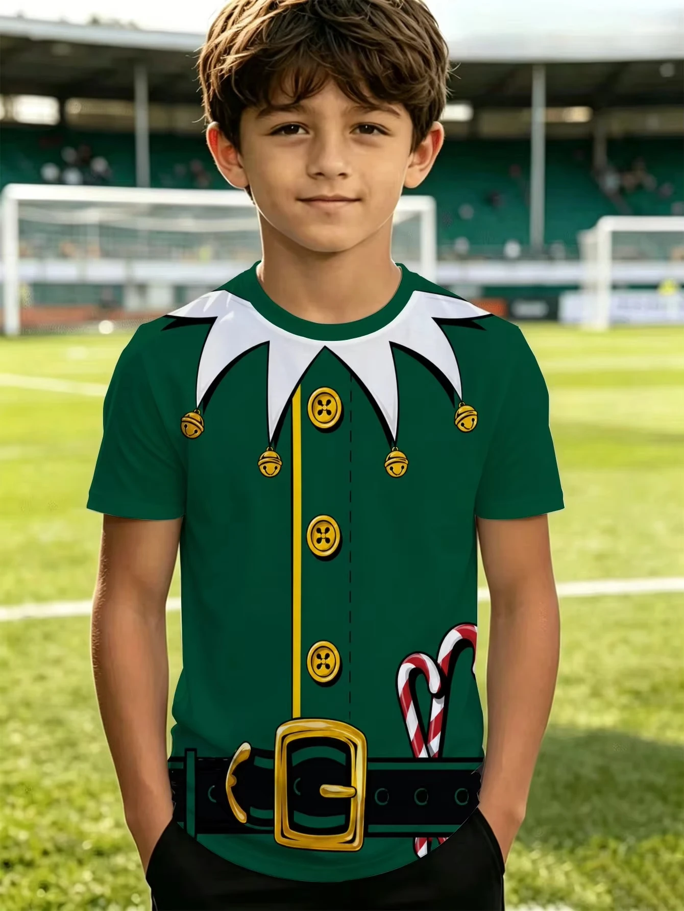 2026 Hot Sales Christmas Elf Theme Design Pattern Printed Short Sleeve T-Shirt 3D Stereoscopic Casual Style Family Party Tops