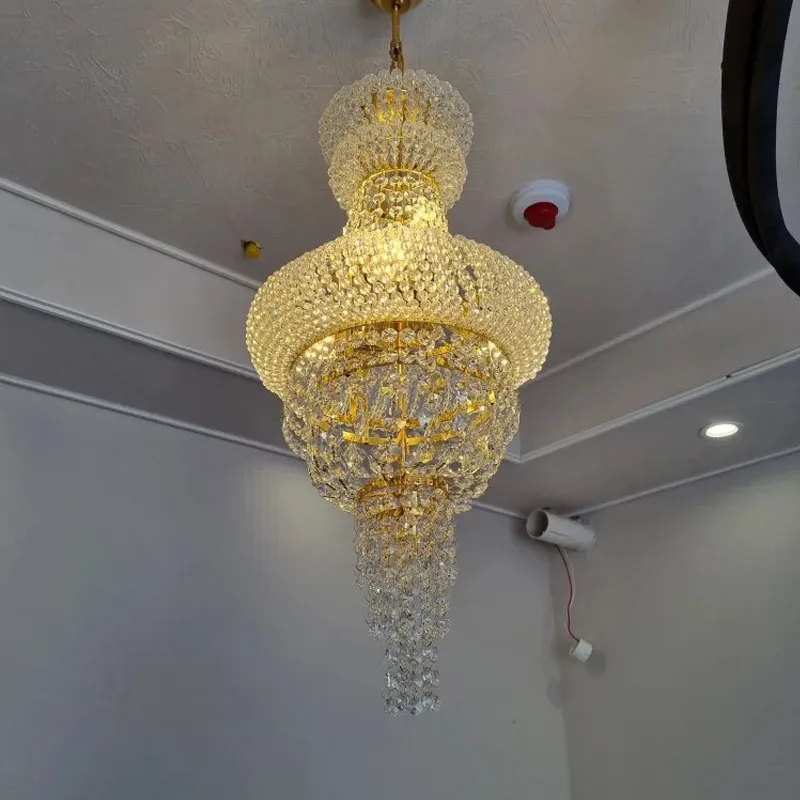 High Quality Modern Dia300mm Restaurant K9 Suspend Pendant Crystal Golden Chandelier Light Bedroom Hanging Lamp For Dining Room