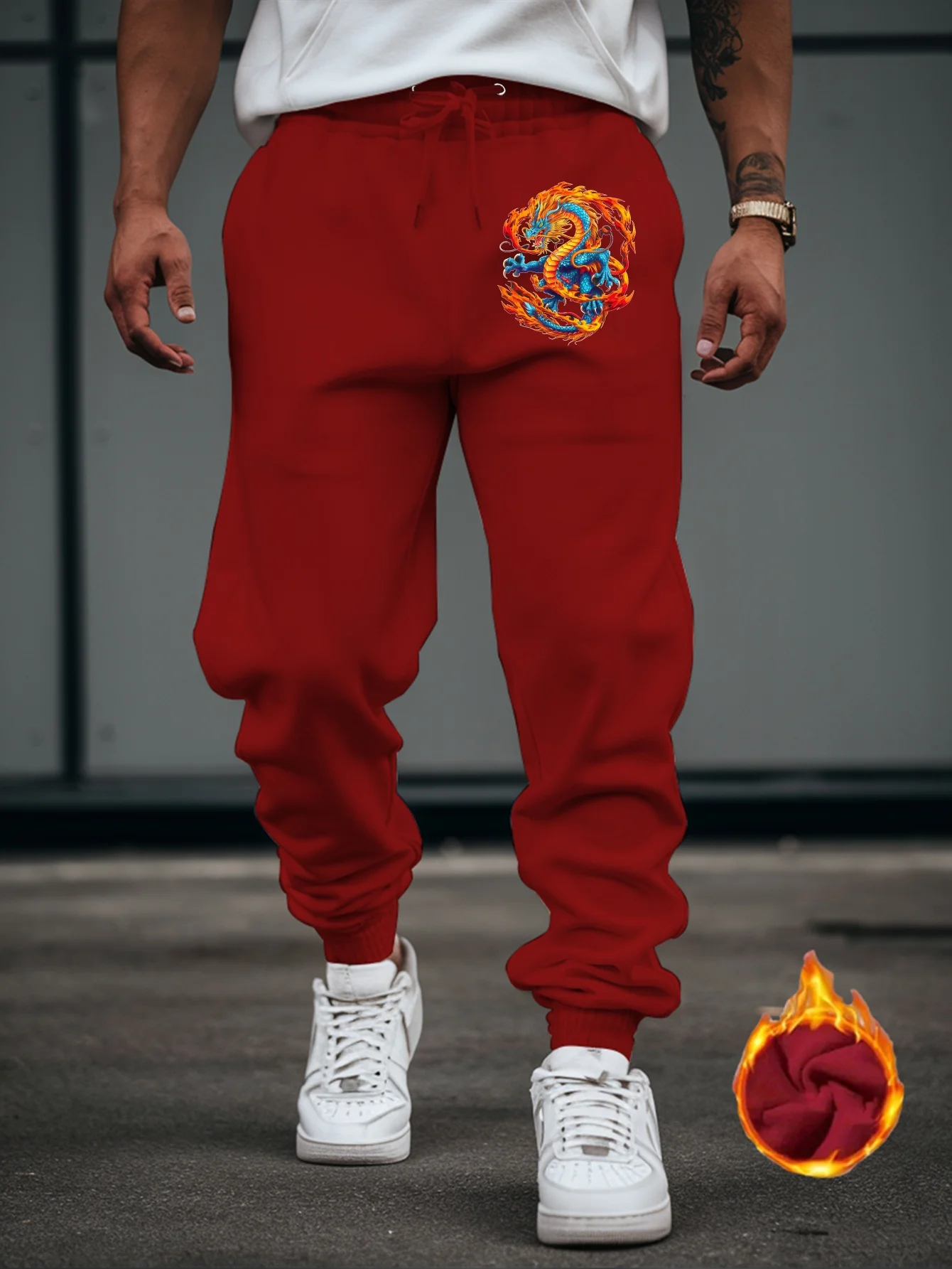 Legendtinged Vibrant Flame Oriental Dragon Graphic Print Soft Men Sweatpants Hip Hop Sports Jogger Trousers