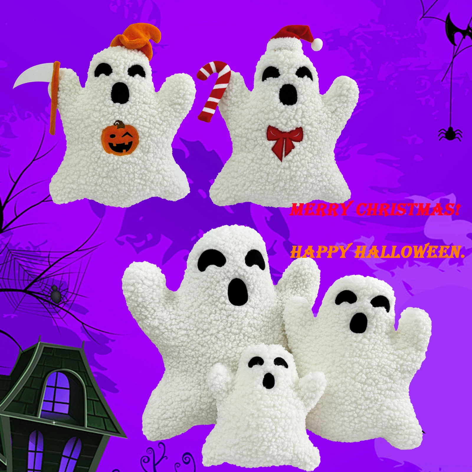 Halloween Ghost Shaped Pillow Plush Toy Throw Pillow Home Sofa Halloween Decorative Spooky Cute Ornament