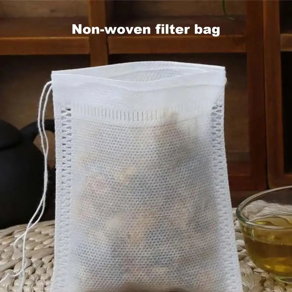 100Pcs Disposable Teabags Non-woven Fabric Tea Filter Bags for Coffee Spice Tea Bag with Drawstring Filters Kitchen Teaware