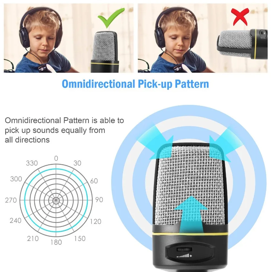 Micrófono de condensador profesional con soporte para trípode Audio Studio Rrding micrófono de escritorio micrófono ible