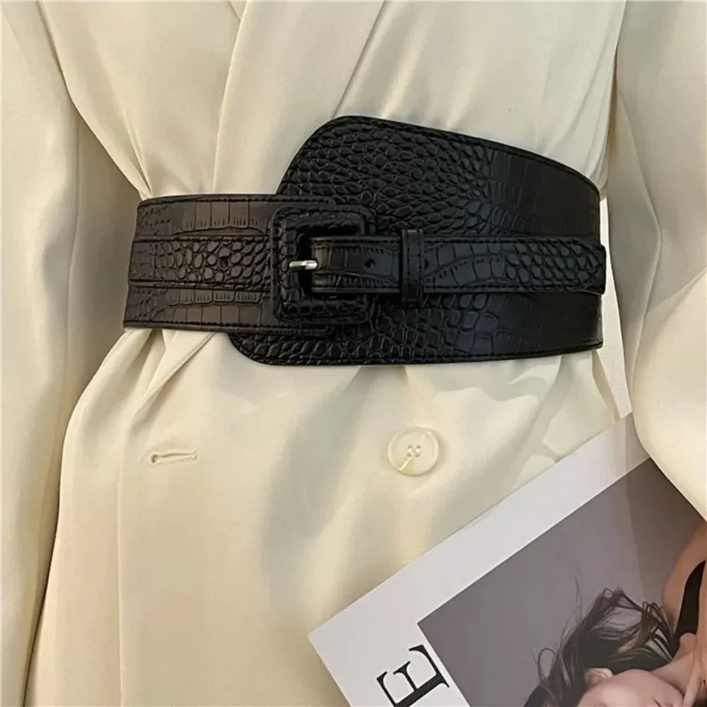 Ceinture large en cuir PU motif crocodile pour femme, manteau, robe, accessoires corset, mode, luxe, designer, ceintures de smoking pour femme, 2023