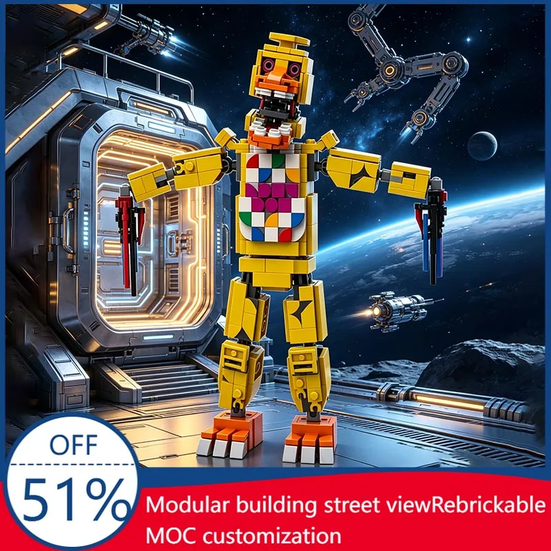 

459PCS Withered Chica Animatronic Figure MOC Model Custom Blocks DIY Assembly Educational Toy For Fans Collection Christmas Gift