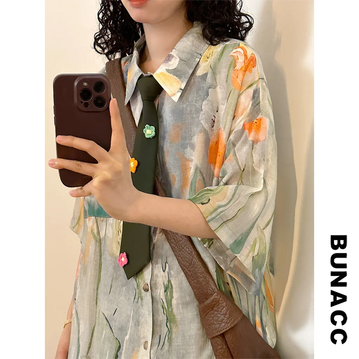 

BUNACC Summer Street Sle Повседневный галстук с принтом fiti irt ort Sve Свободный крой Sweet Floral Doodle Женский irt