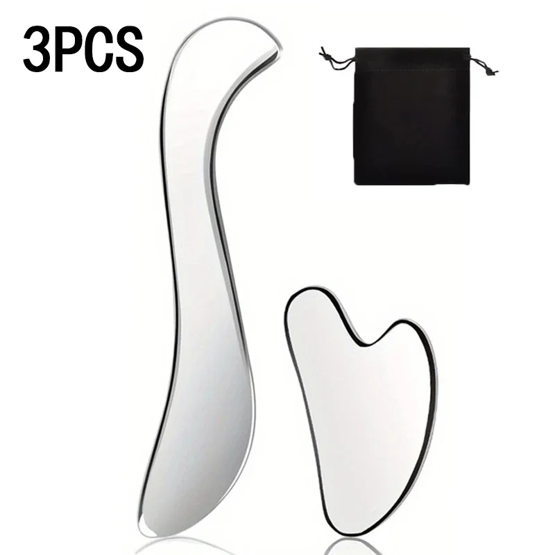 

3 Piece Set Multifunctional Muscle Relaxation Massage Knife Stainless Steel Gua Sha Knife with Bag