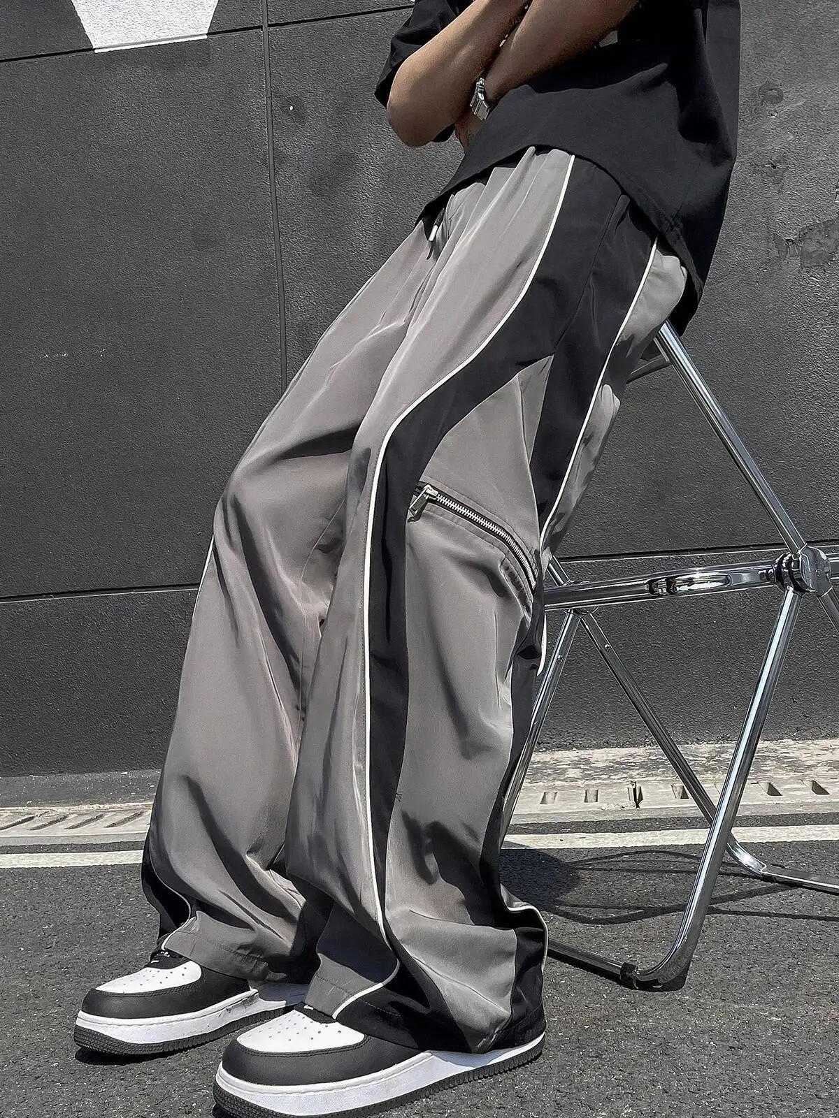 Men's Sports Pants Autumn High Street Cargo Pants Trendy Outdoor Casual Loose Color Block Functional Straight Wide Leg Trousers