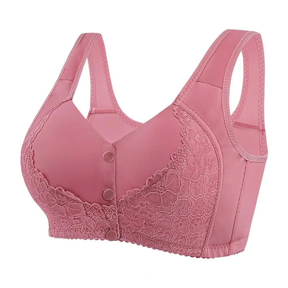 Women Bra Stylish Lace Front Button Closure Push-up Bra for Active Shockproof Anti-snagging Wide Shoulder Strap Design Women