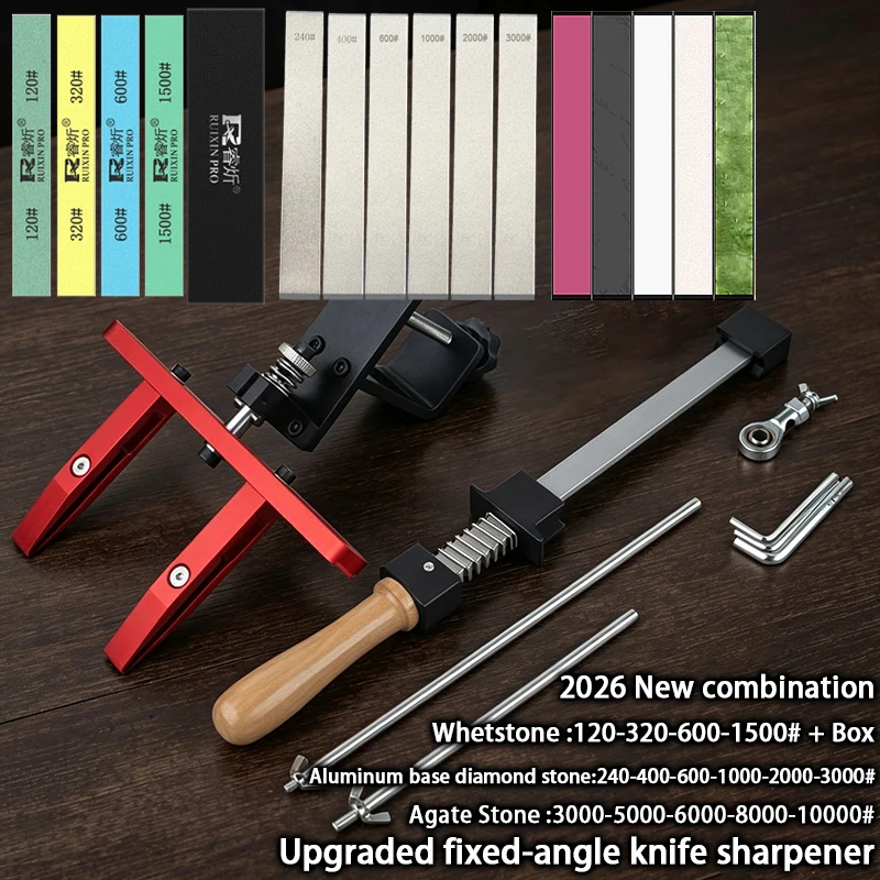 2026 New Fixed Angle Knife Sharpener, Aluminum Bottom Diamond Sharpening Stone Agate Whetstone Home Clamp Table Knife Sharpener