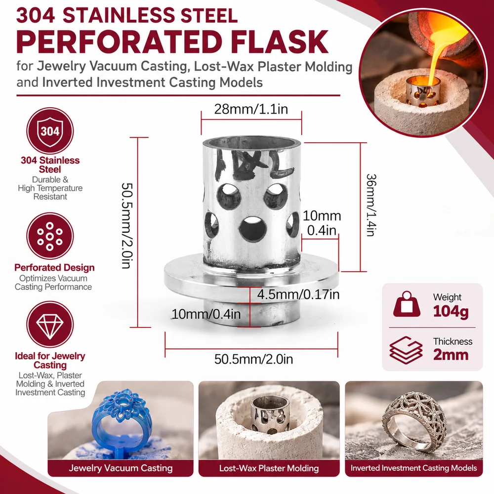 304 Stainless Steel Perforated Flask for Jewelry Vacuum Casting, Lost-Wax Plaster Molding and Inverted Investment Casting Models