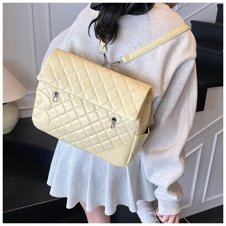 Bolso Preppy minimalista coreano para mujer, diseño acolchado inspirado en Chanel, maletín y mochila de hombro 2 en 1 de gran capacidad