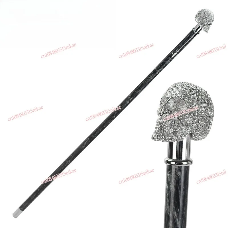 

Skull Handle Walking Cane Black Ink Scepter, Silver Gentleman's Cane for Costume & Decoration