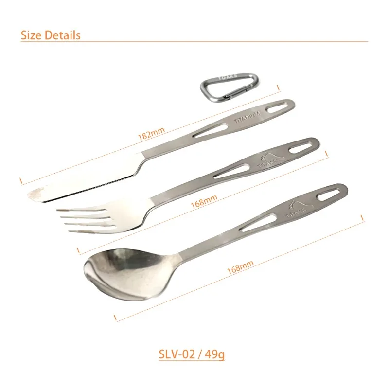 TOAKS Titanium Cutlery 3-Pieces Set Semi-Polished Outdoor and Household Dual-Use Tableware SLV-02