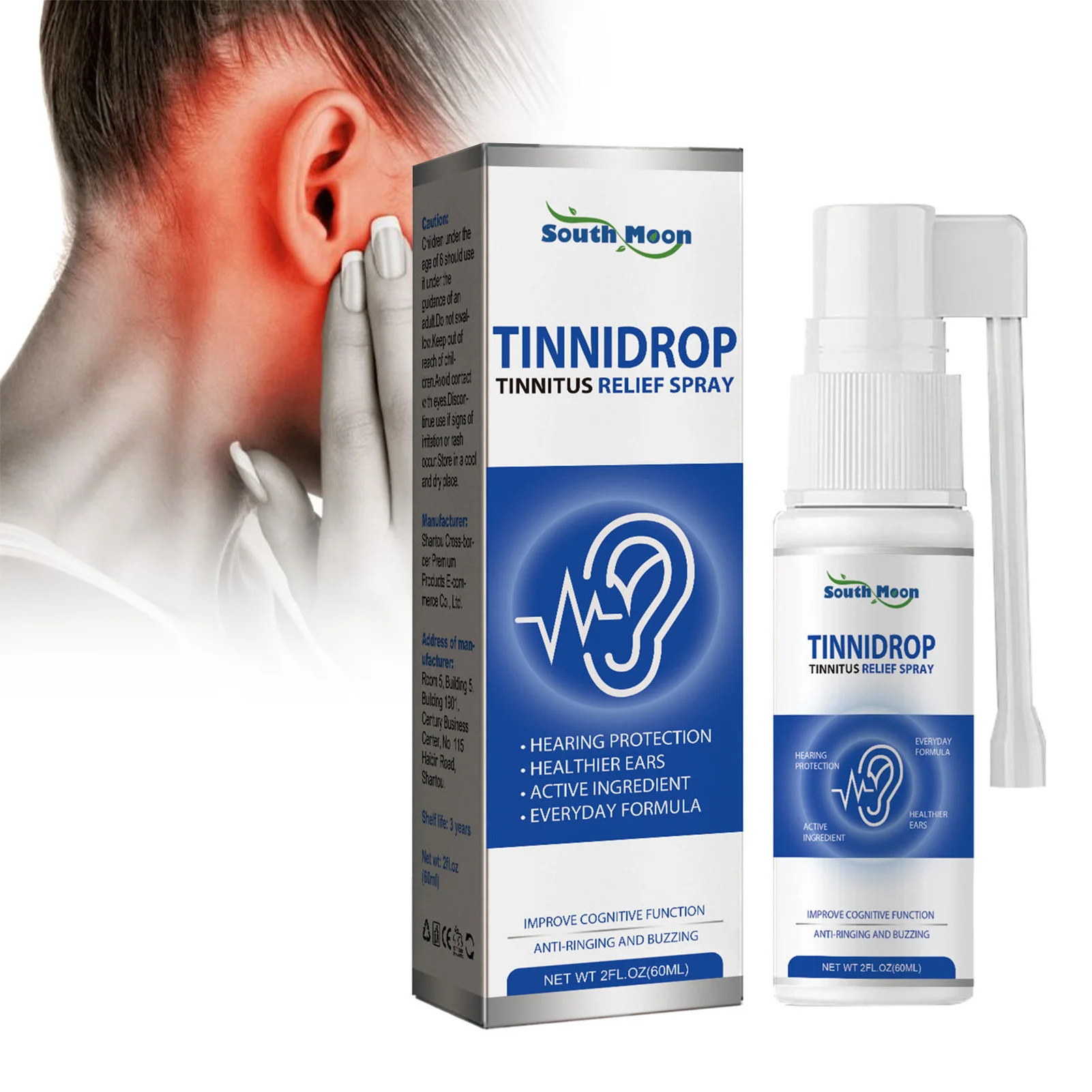 60ml Tinnitus Relief for Ringing Ears Quick Dry Formula Ear Cleaning Solution for Men Women Adults Elders