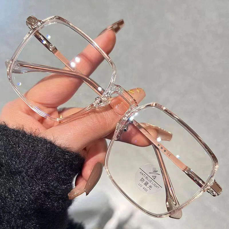 2023 Anti-blue Big Metal Eyeglasses Frame Women Men Clear Lens Glasses Fake Glasses Irregular Optical Glasses Frame