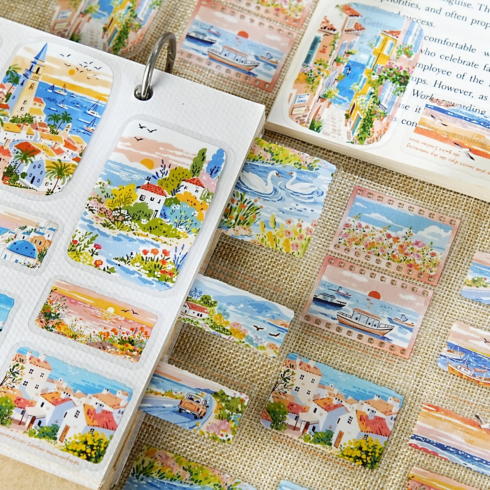 Etori Life Fresh Seaside Travel Stickers 30Pcs Small Town Scenery Journal Collage Material Suitable for Luggage, Laptop, Guitar, Skateboard, Refrigerator, Room Decoration, Handmade Scrapbooking Supplies, DIY Crafts, Office Decoration Accessories, Envelopes and Gift Paper Bags, Label Seals, Birthday and Holiday Gifts, Artistic Aesthetics, Waterproof Decals, School Supplies, Korean Stationery view 5