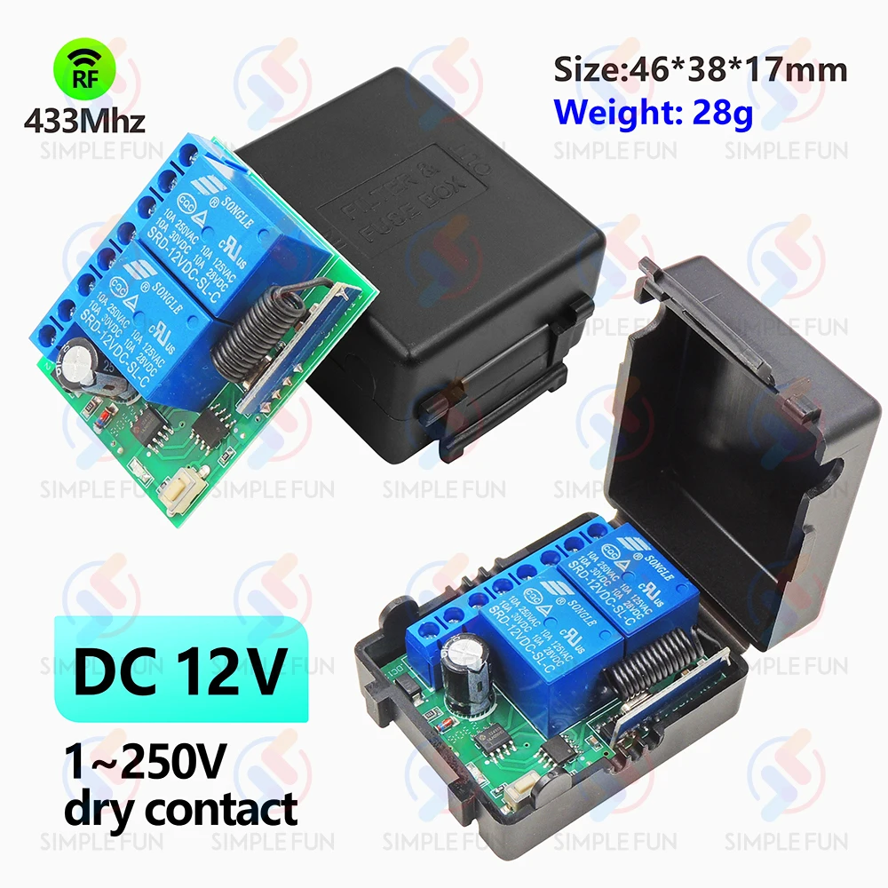 433 MHz Universal Wireless Fernbedienung Schalter DC 12 V 2 CH Motor Licht Relais Schalter 50 m Reichweite, für Licht/Tor/Motor/DIY – Detail 9