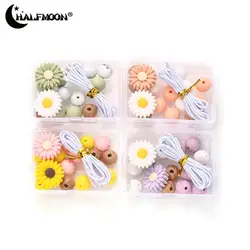 New Silicone Beads Daisy Round Wood Focal Loose Beads Set DIY Keychain Bracelet Pacifier Chain Accessories For Jewelry Making