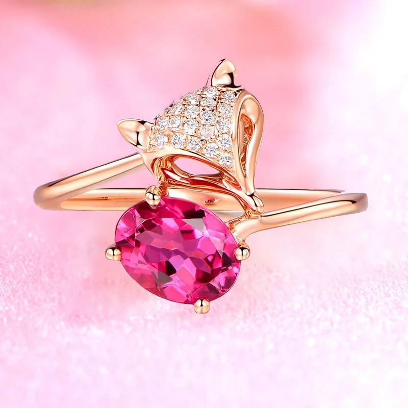 S925 Silver Ring Women's Day Droplet Rose Gold Fox Ruby Silver Jewelry