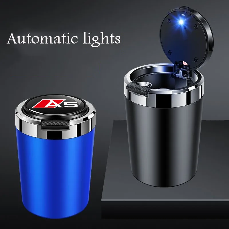 New multifunctional car ashtray with LED light one touch open lid cigar cup suitable for Audi A4 A5 A6 car interior accessories