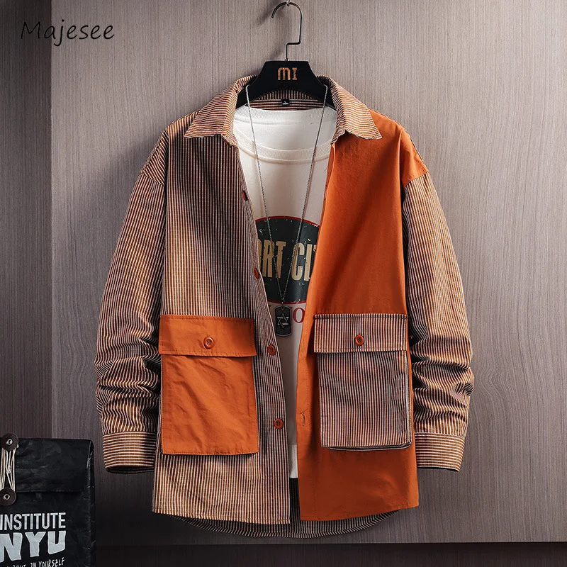 

Safari Style Jackets Men Streetwear Trendy Popular Spring Autumn Striped Pockets Panelled American Male Handsome Outerwear