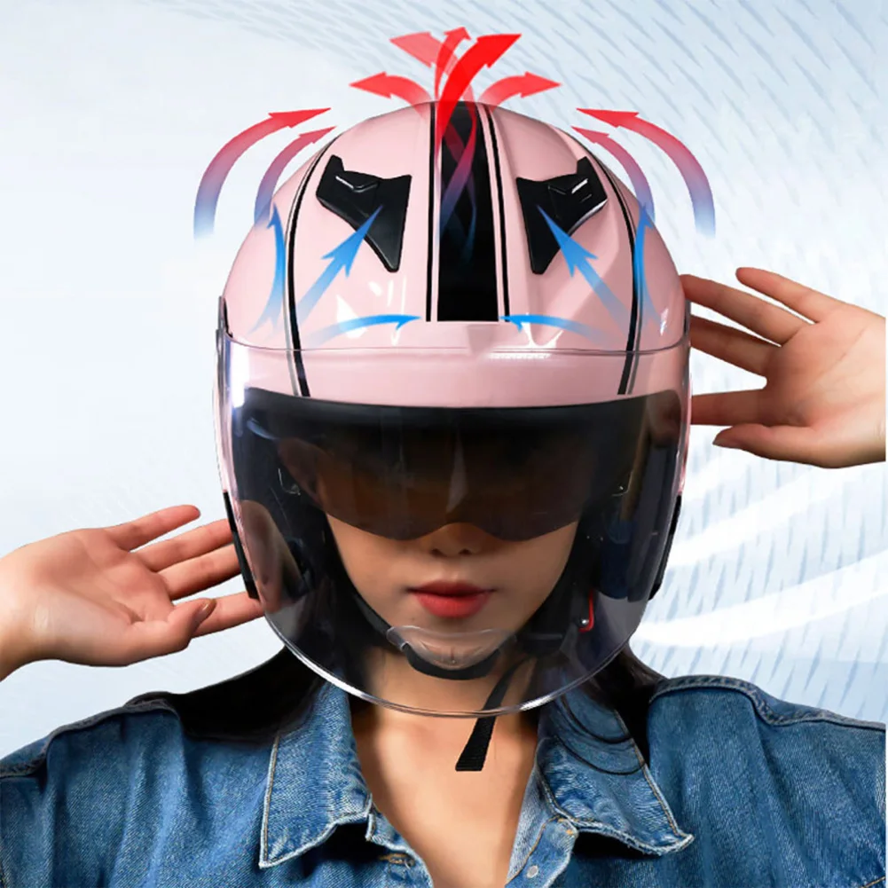 Motorcycle Open Face Helmet For Men And Women Dual Lens Sun Visor Face Shield Top Lightweight Scooter Bike Retro 3/4 Helmet