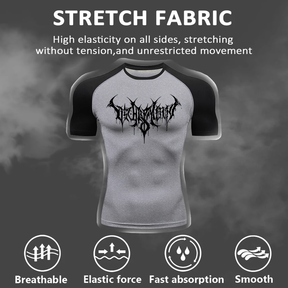 Men's Printed Quick Dry Sports Short Sleeve Fitness Running Crew Neck Short Sleeve Summer Elastic Breathable Base Layer