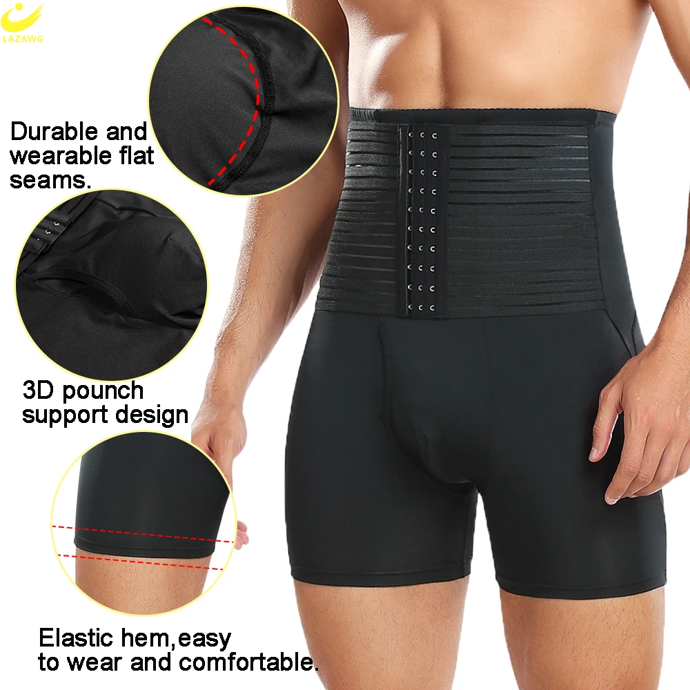 LAZAWG Men Tummy Control Shorts High Waist Butt Lifter Panties with Pads Waist Trainer Slimming Abdomen Hip Enhancer Shapewear